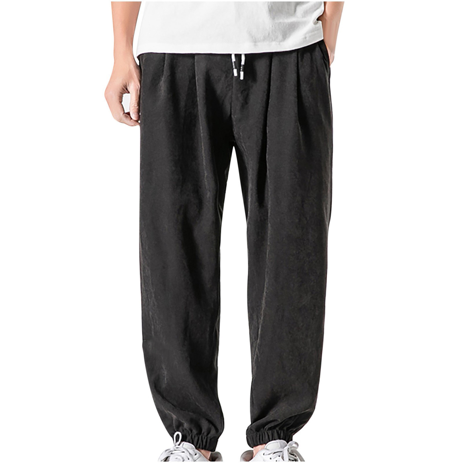 YUGYXL Deals Big and Tall Pants for Men Plus Size Solid Color Loose Fit Trousers Casual Elastic Waist Lightweight Trousers Going Out Pant with Pockets